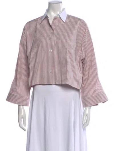 Pre-owned Twp Striped Three-quarter Sleeve Button-up Top In Pink