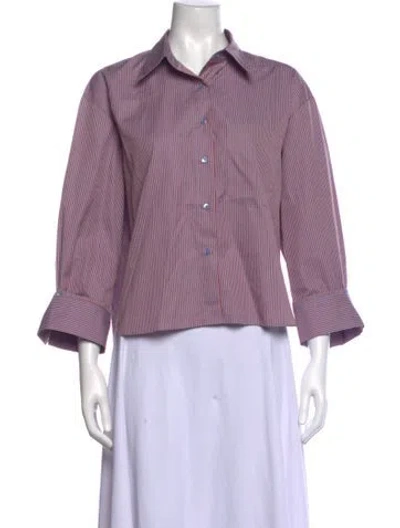 Pre-owned Twp Striped Three-quarter Sleeve Button-up Top In Purple
