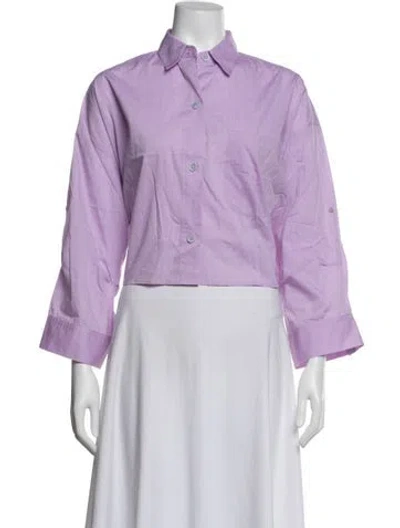 Pre-owned Twp Striped Three-quarter Sleeve Button-up Top In Purple