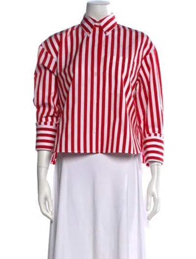 Pre-owned Twp Striped Three-quarter Sleeve Button-up Top In Red