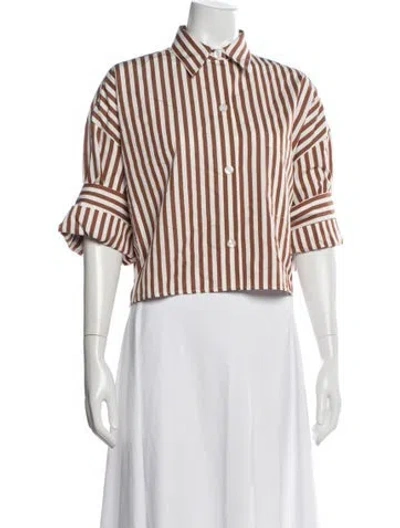 Pre-owned Twp Striped Three-quarter Sleeve Button-up Top W/ Tags In Brown