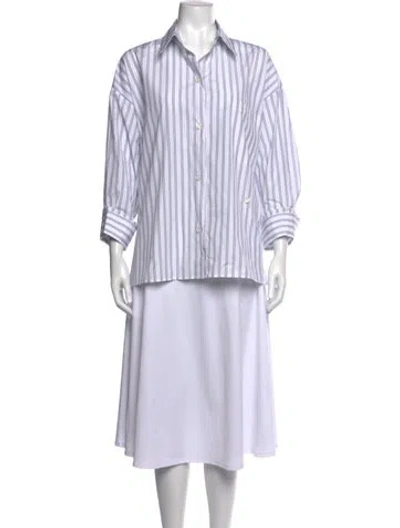Pre-owned Twp Striped Three-quarter Sleeve Button-up Top W/ Tags In Multi