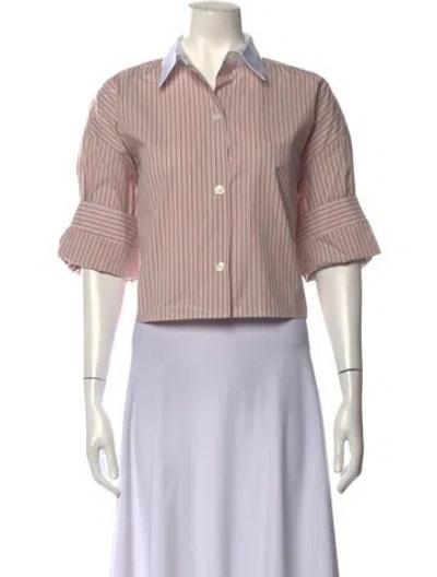 Pre-owned Twp Striped Three-quarter Sleeve Button-up Top W/ Tags In Multicolor
