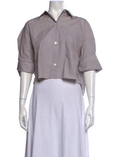 Pre-owned Twp Striped Three-quarter Sleeve Button-up Top W/ Tags In White