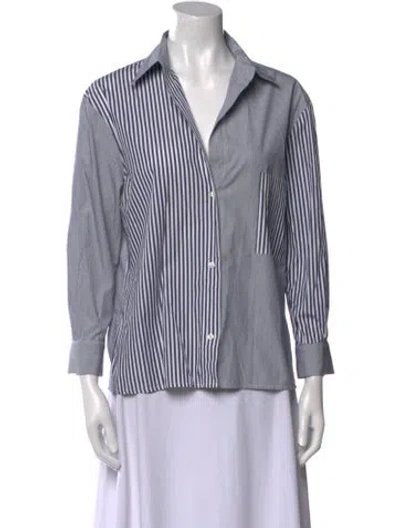 Pre-owned Twp Striped Three-quarter Sleeve Button-up Top In White