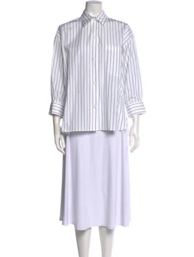 Pre-owned Twp Striped Three-quarter Sleeve Button-up Top In White