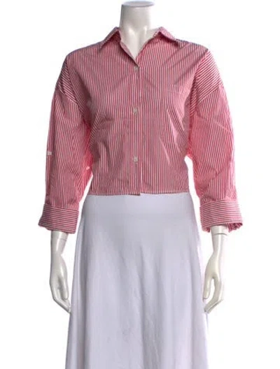 Pre-owned Twp Striped Three-quarter Sleeve Button-up Top In White