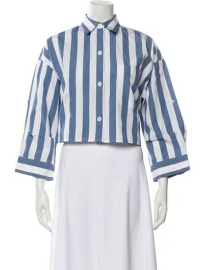 Pre-owned Twp Striped Three-quarter Sleeve Crop Top In Blue