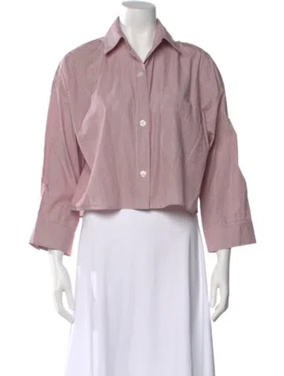 Pre-owned Twp Striped Three-quarter Sleeve Crop Top In Pink
