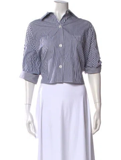 Pre-owned Twp Striped Three-quarter Sleeve Crop Top In White