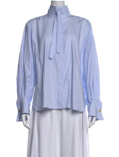 Pre-owned Twp Striped Tie Neck Blouse In Blue