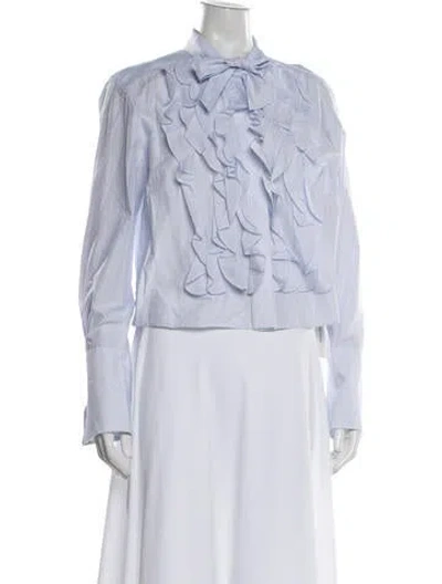 Pre-owned Twp Striped Tie Neck Blouse In Blue/white