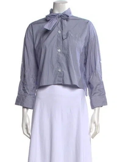 Pre-owned Twp Striped Tie Neck Button-up Top In Blue