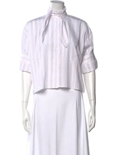 Pre-owned Twp Striped Tie Neck Button-up Top W/ Tags In White