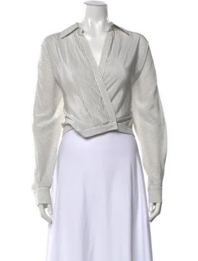 Pre-owned Twp Striped V-neck Blouse In Metallic/neutrals