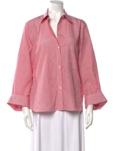 Pre-owned Twp Striped V-neck Button-up Top In Pink