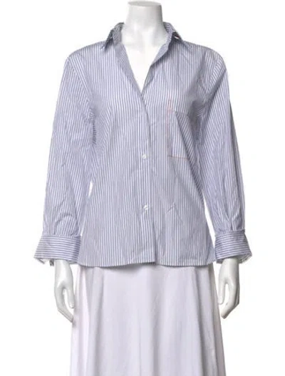 Pre-owned Twp Striped V-neck Top In Blue/white