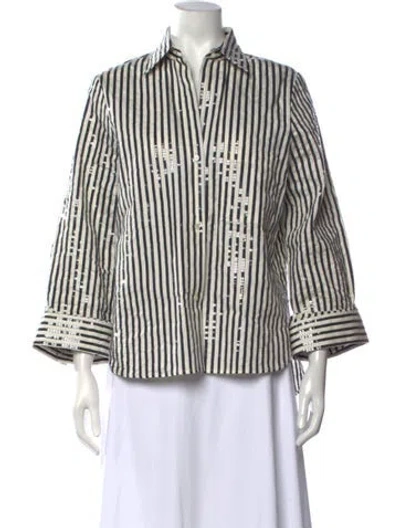 Pre-owned Twp Striped V-neck Top In White