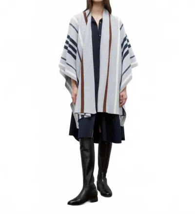 Twp Striped Wrap Poncho In Gray/navy In Multi
