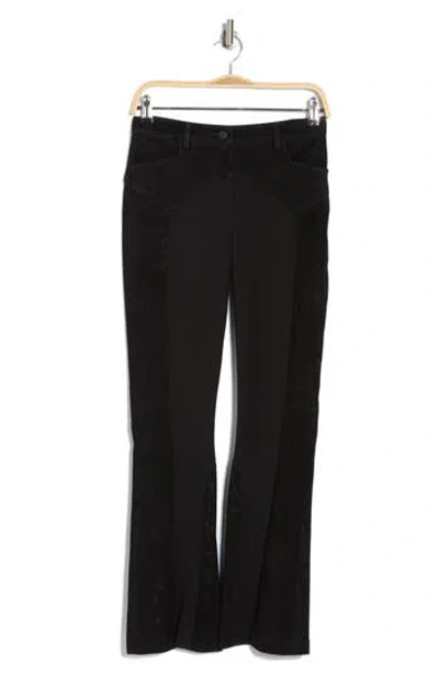 Twp Suede Mixed Media Flare Leg Pants In Black
