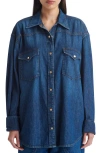 Twp Supersize Rancher Snap Front Denim Shirt In Dark Wash