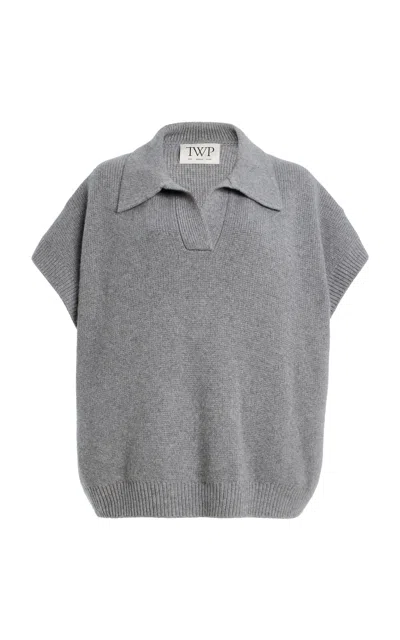 Twp Supersized Cashmere Polo Top In Gray