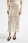 Twp Sylkie Sequined Sheer Midi Skirt In Beige/clear