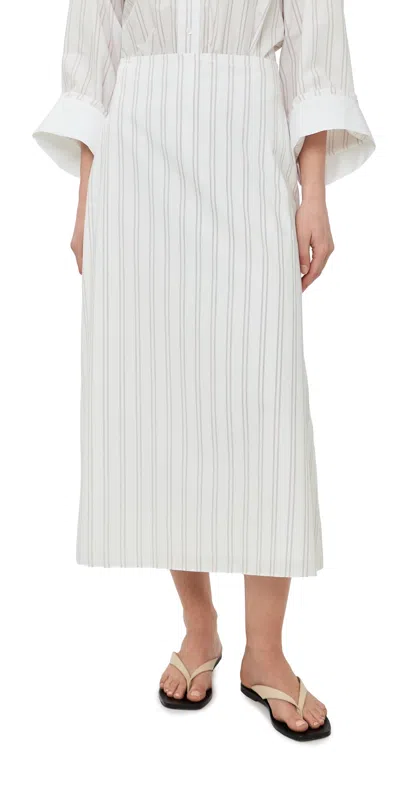 Twp Stripe Cotton A-line Skirt In White