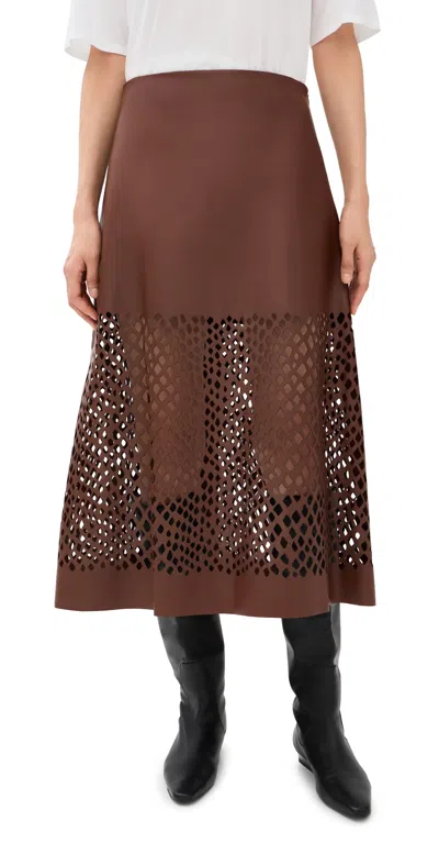Twp The A-line Laser Cut Leather Skirt Cigar In Brown