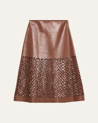 Twp The A-line Leather Skirt With Laser Cutouts In Brown