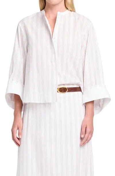 Twp The Beau Stripe Button-up Shirt In White / Wine