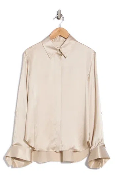 Twp The Boyfriend Silk Satin Button-up Shirt In Brown