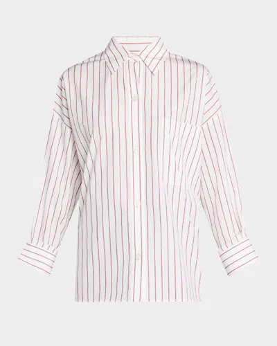 Twp The New Earl Striped Button-front Shirt In Whitered