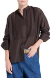 Twp The Night Before Pintuck Button-up Shirt In Brown