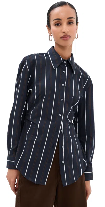 Twp The Night We Met Striped Cotton-blend Shirt In Blue