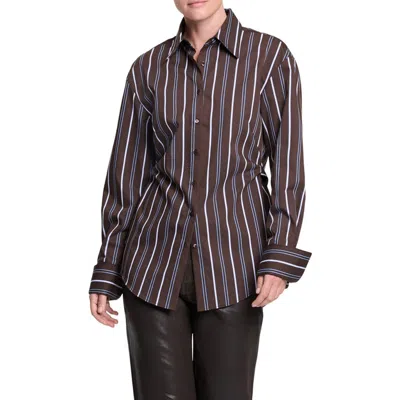 Twp The Night We Met Striped Long Sleeve Shirt In Chocolate Multi