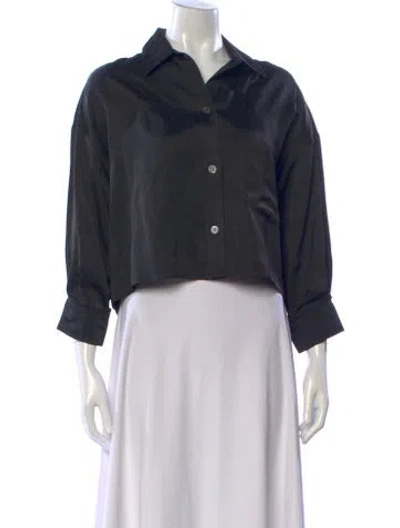 Pre-owned Twp Three-quarter Sleeve Button-up Top In Black