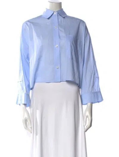 Pre-owned Twp Three-quarter Sleeve Button-up Top In Blue