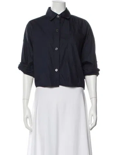 Pre-owned Twp Three-quarter Sleeve Button-up Top In Blue