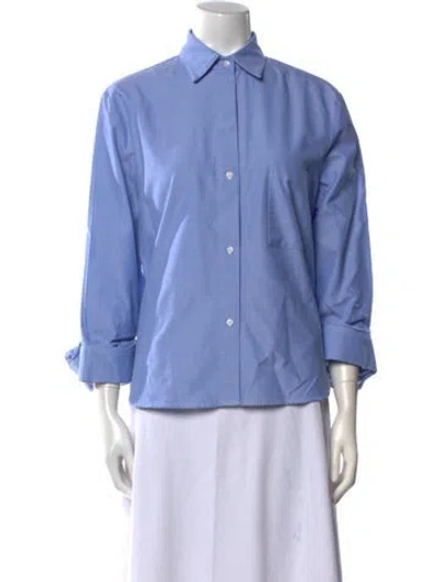 Pre-owned Twp Three-quarter Sleeve Button-up Top In Blue