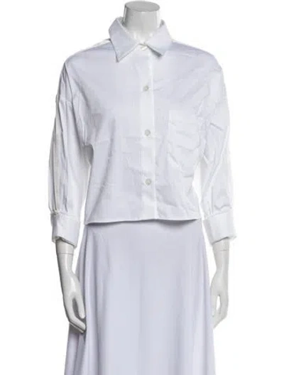 Pre-owned Twp Three-quarter Sleeve Button-up Top In Blue