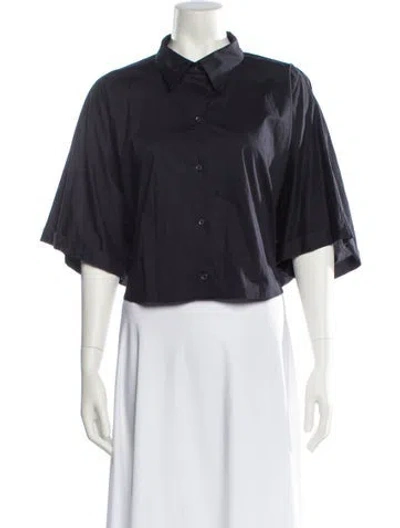 Pre-owned Twp Three-quarter Sleeve Button-up Top In Blue