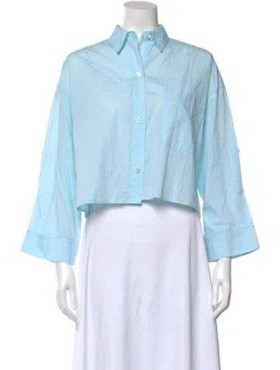 Pre-owned Twp Three-quarter Sleeve Button-up Top In Blue