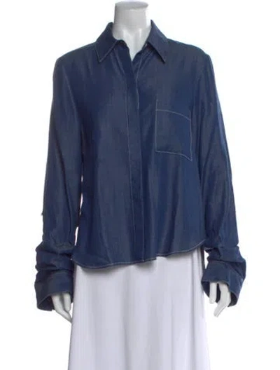 Pre-owned Twp Three-quarter Sleeve Button-up Top In Blue