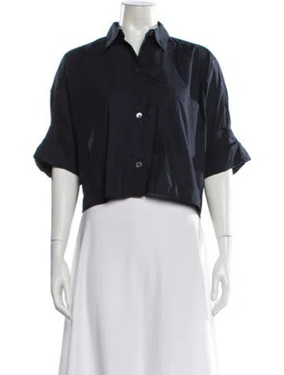 Pre-owned Twp Three-quarter Sleeve Button-up Top In Blue