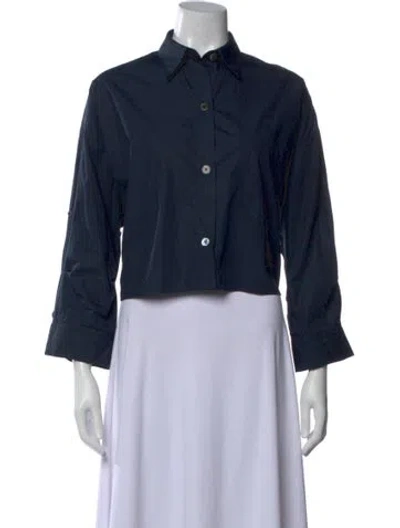 Pre-owned Twp Three-quarter Sleeve Button-up Top In Blue