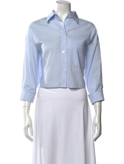 Pre-owned Twp Three-quarter Sleeve Button-up Top In Blue