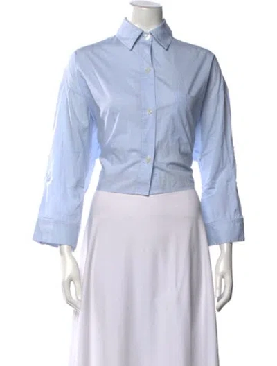 Pre-owned Twp Three-quarter Sleeve Button-up Top In Blue