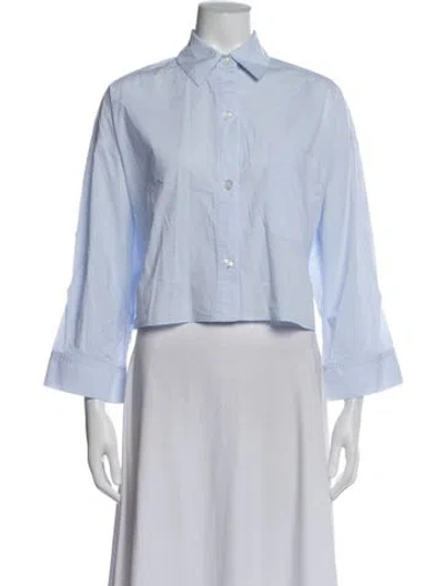Pre-owned Twp Three-quarter Sleeve Button-up Top In Blue