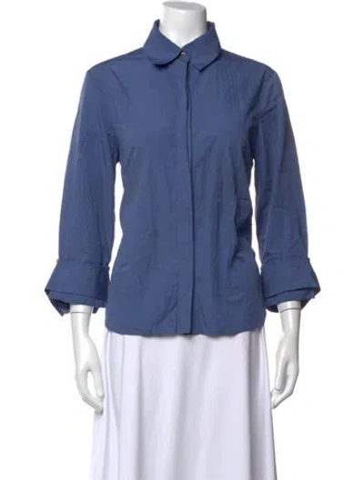 Pre-owned Twp Three-quarter Sleeve Button-up Top In Blue